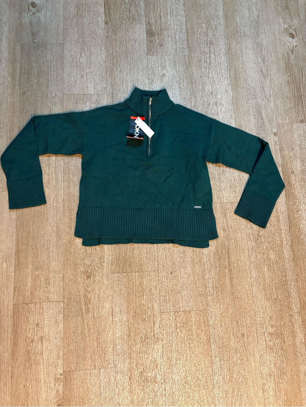 DKNY TURTLE NECK GREEN SWEATER QUARTER ZIP WOMENS SIZE XS